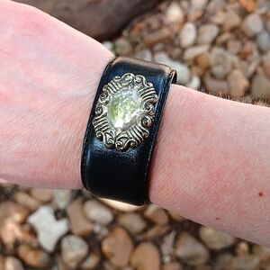 One Of A Kind Upcycled Handmade Leather Silver Concho Biker Bracelet
